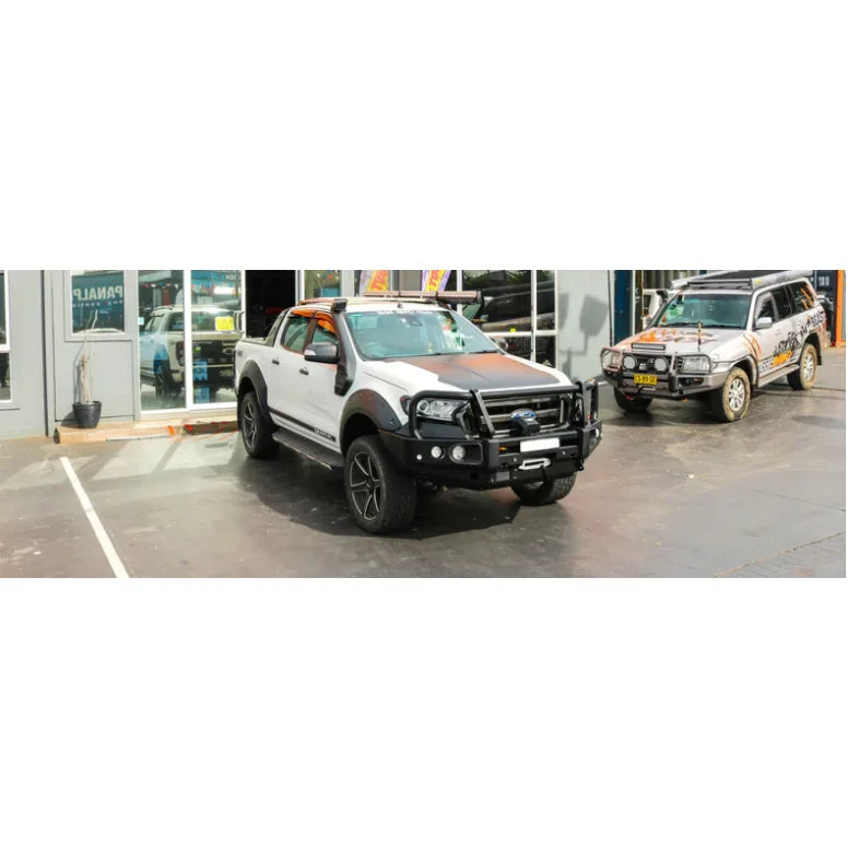 White Ford Ranger pickup truck with Rockarmor Elite Steel Bullbar for Px1-2 model