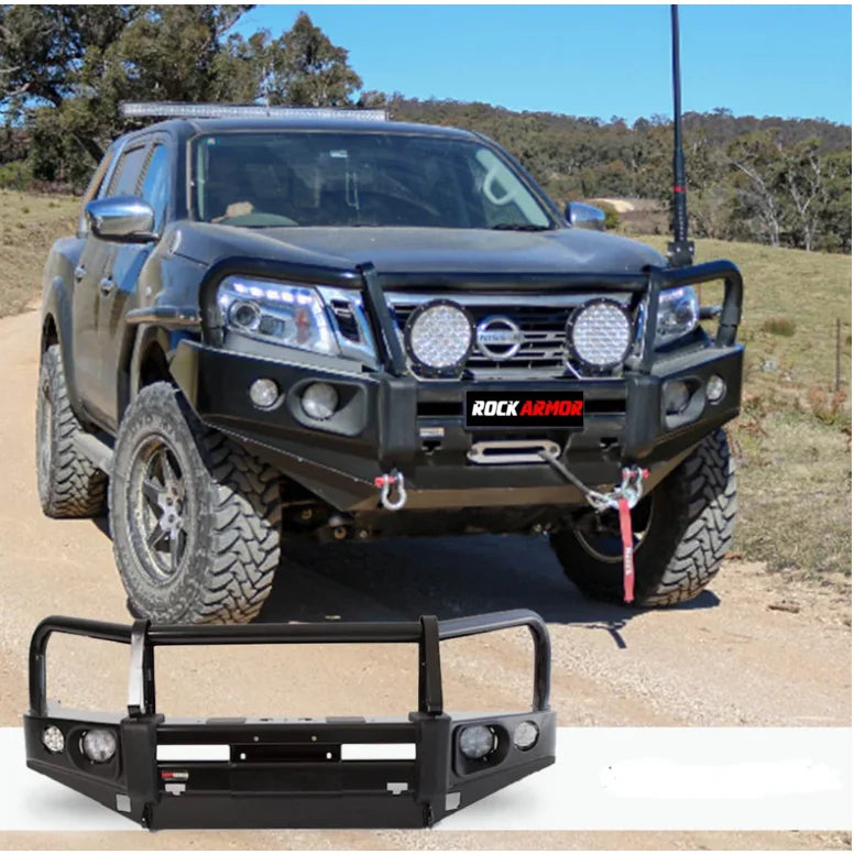 Black steel truck bumper for Rockarmor Elite Steel Bullbar suited for Nissan Navara Np300 D23