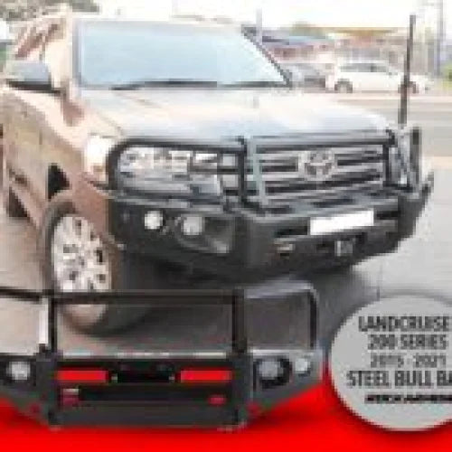 Black steel bull bar from Rockarmor Elite Steel to suit Toyota Landcruiser 200 Gx Gxl