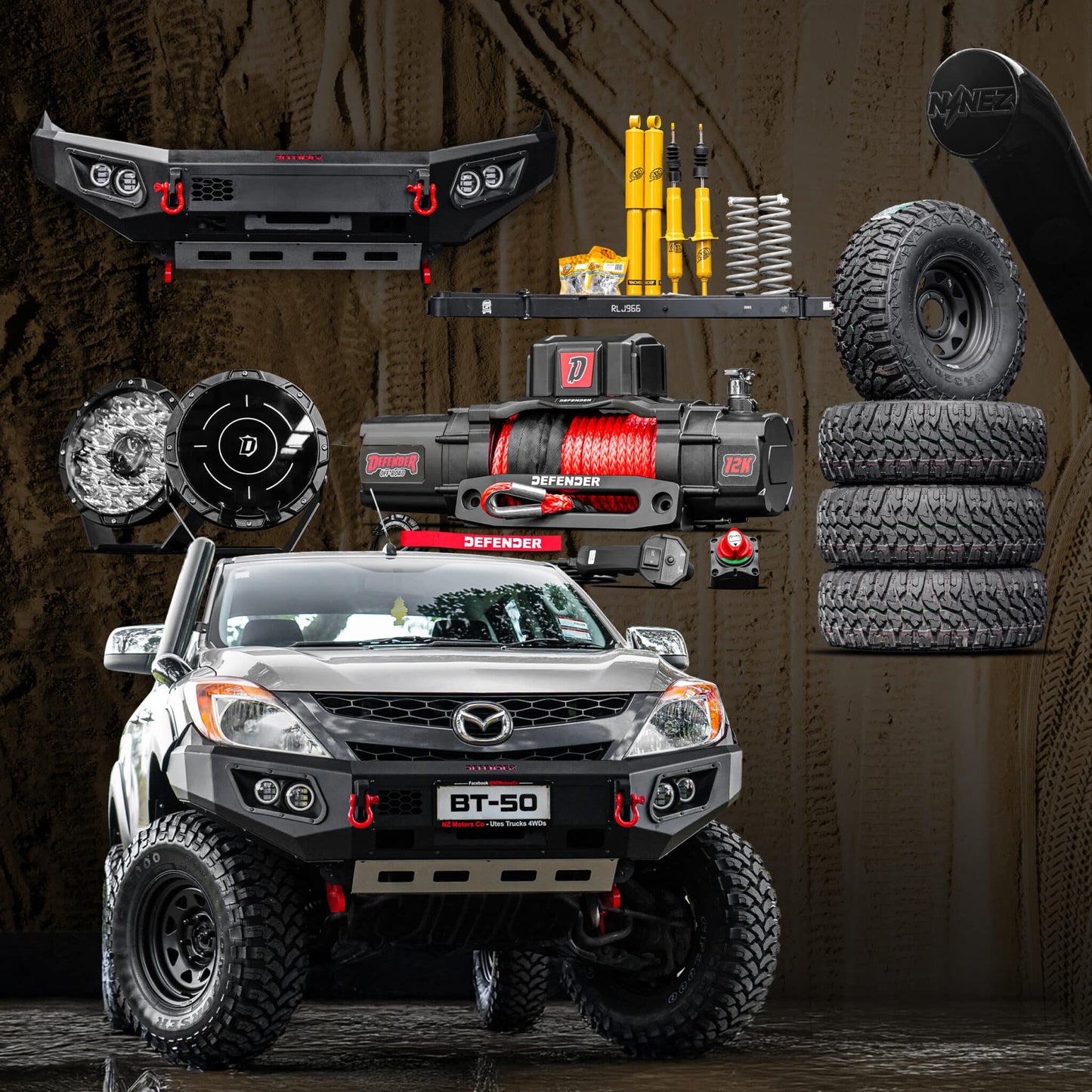 DEFENDER Off-Road Beach Rig Package (Loopless Bull-Bar) — Mazda BT-50