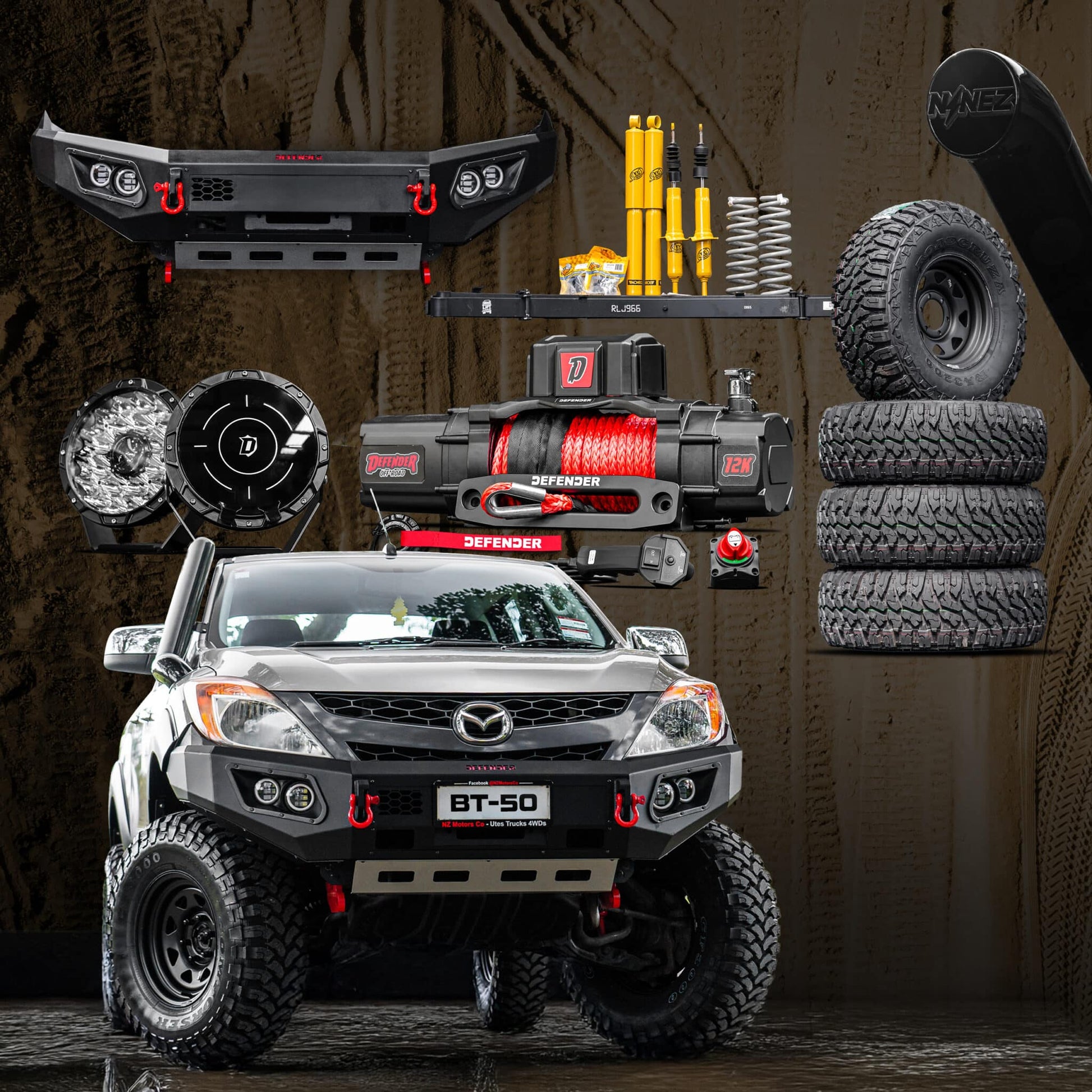 DEFENDER Off-Road Beach Rig Package (Loopless Bull-Bar) — Mazda BT-50