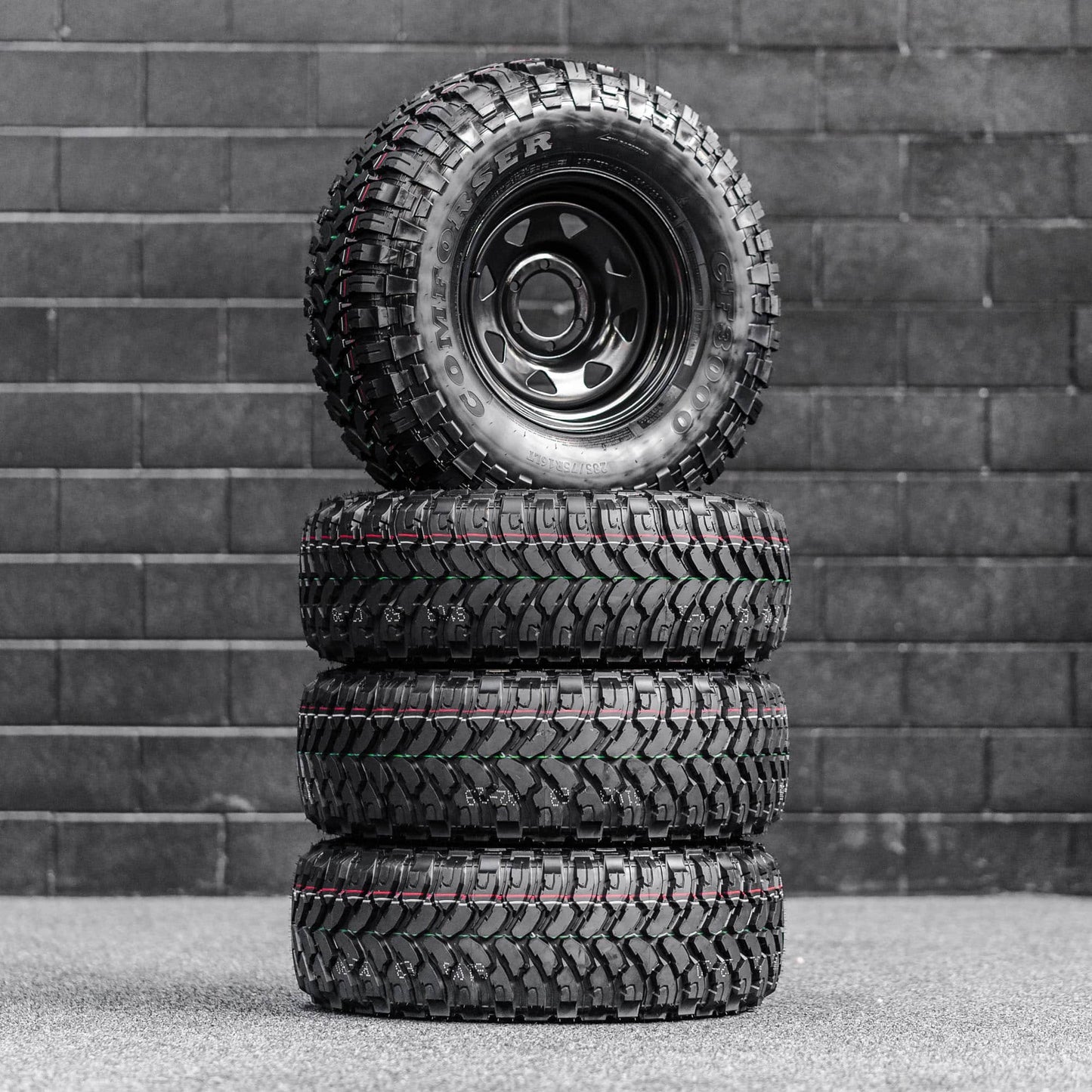 285/75/R16LT Mud Tyres + Steelies
