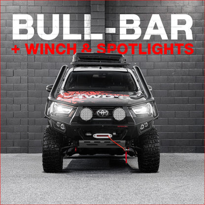 DEFENDER Off-Road Bull Bar + Winch & Spotlights Combo