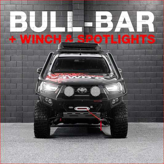 DEFENDER Off-Road Bull Bar + Winch & Spotlights Combo