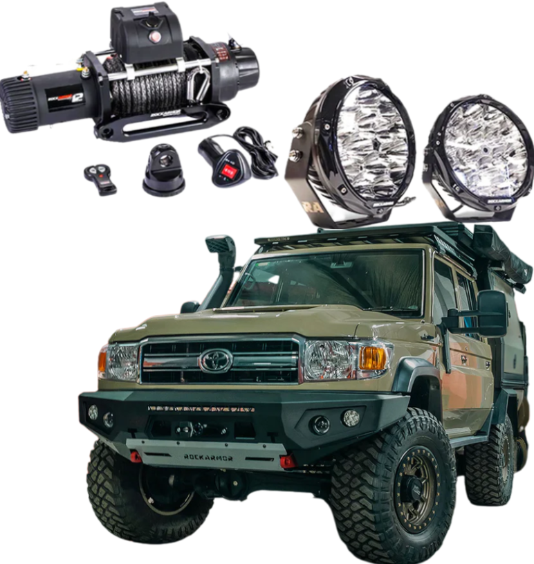 Rockarmor Gt Steel Hoopless Bullbar Combo Pack - Toyota Landcruiser 76,78,79 2007-2023